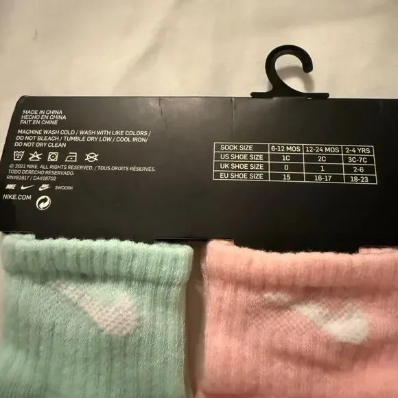 Nike Toddler 3 Pk Purple Pink Green Ankle No Slip Embroidery Logo Socks Size 2-4 - Picture 7 of 7